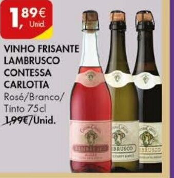 Pingo Doce Vinho Frisante Lambrusco Contessa Carlotta 75cl promoção