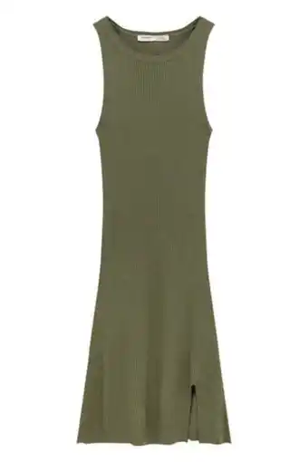 Vestido básico canelado com abertura