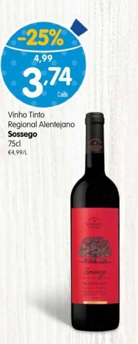 Minipreço Vinho Tinto Regional Alentejano Sossego 75cl promoção