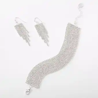 Silver rhinestone multi-row bracelet & earrings jewelry set - 2 pack