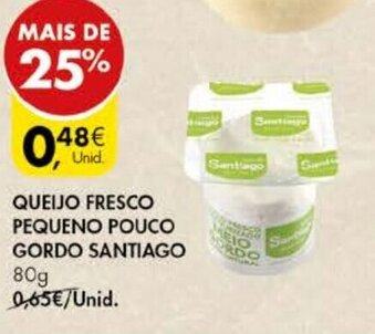 Pingo Doce Queijo Fresco Pequeno Pouco Gordo Santiago 80g promoção