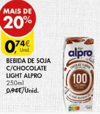 Pingo Doce Bebida de Soja C/Chocolate Light Alpro 250ml promoção