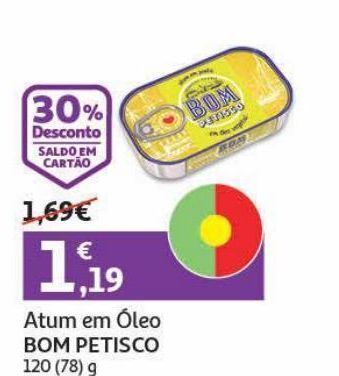 Auchan Atum em óleo bom petisco 120(78)g promoção