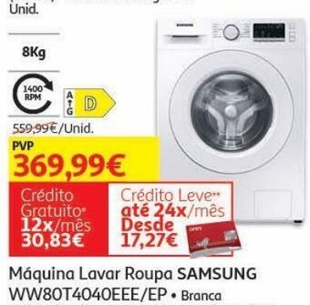 Auchan Maquina lavar roupa samsung branco ww80t4040ee/ep promoção
