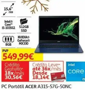 Auchan Pc portátil acer 15.6" i5/8/512gb a315-57g-50nc promoção