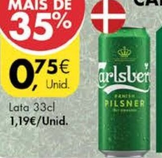 Pingo Doce Cerveja C/ Álcool Carlsberg Lata 33cl promoção
