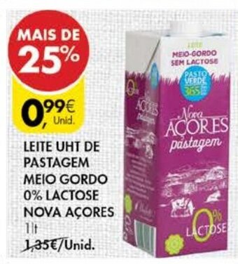Pingo Doce Leite UHT de Pastagem Meio Gordo 0% Lactose Nova Açores 1lt promoção