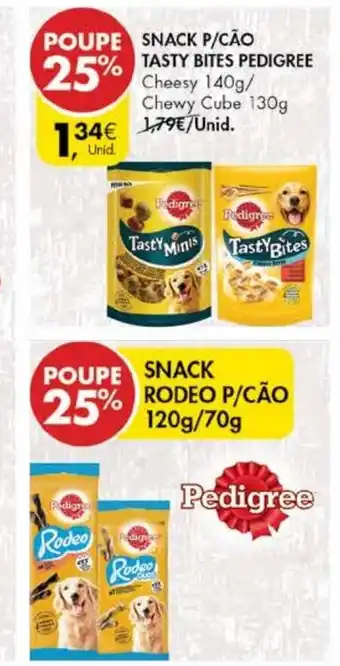 Pingo Doce Snacks P/Cão Tasty Bites Pedigree Cheesy 140g/ Chewy Cube 130g promoção