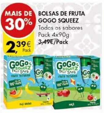 Pingo Doce Bolsas de Fruta Gogo Squeez 4x90g promoção