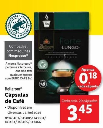 Lidl Cápsulas de café bellarom promoção