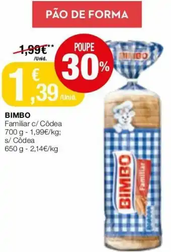 Intermarché Pão de Forma Bimbo 700g promoção