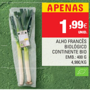 Continente Alho Francês Biológico Continente Bio 400g promoção