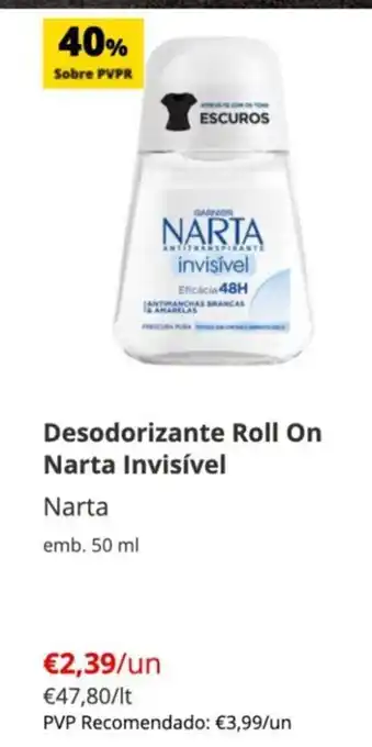 Continente Desodorizante Roll On Narta Invisivel 50ml promoção