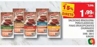 Continente Salsichas Brasileira/Peru/Clássicas/ Finas Ervas/Picantes Churasco Nobre 200g promoção