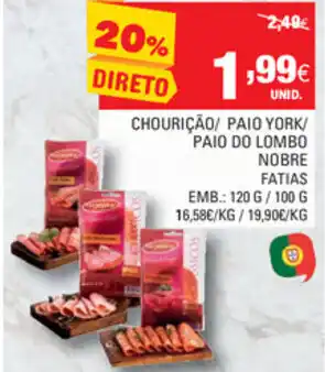Continente Chourição/ Piao York/Paio do Lombo Nobre Fatias 120g/100g promoção