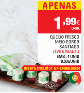 Continente Queijo Fresco Meio Gordo Santiago 4 Unid promoção