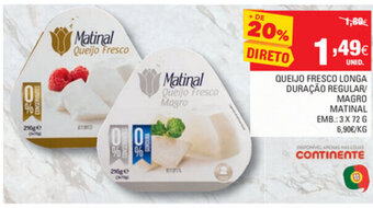 Continente Queijo Fresco Longa Duração Regular Magro Matinal 3x72g promoção