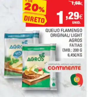 Continente Queijo Flamengo Original/Light Agros Fatias 200g promoção