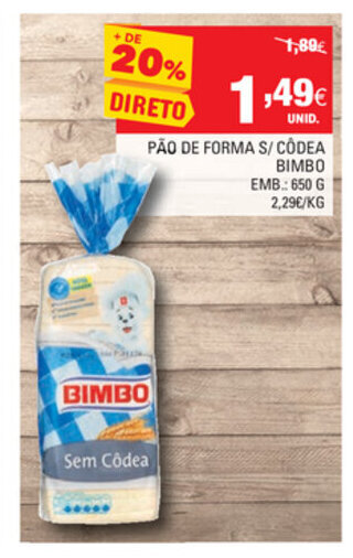 Continente Pão de Forma S/Côdea Bimbo 650g promoção