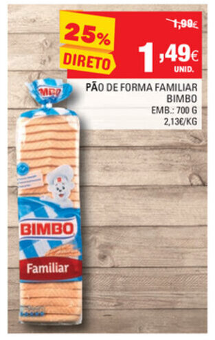 Continente Pão de Forma Familiar Bimbo 700g promoção