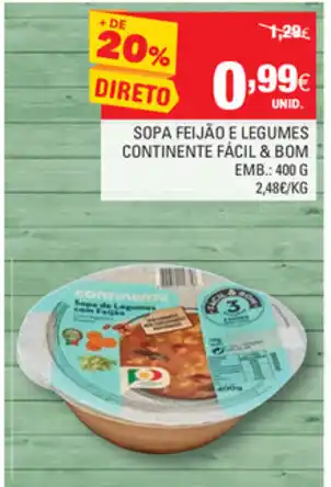 Continente Sopa Feijão Legumes Continente 400g promoção