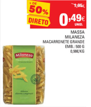 Continente Massa Milaneza 500g promoção
