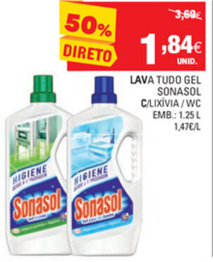 Continente Lava Tudo Gel Sonasol 1,25L promoção
