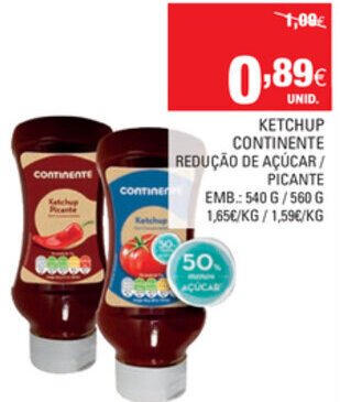 Continente Ketchup Continente 540g/560g promoção