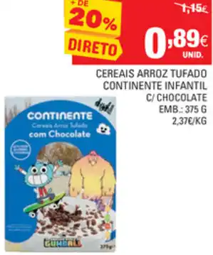 Continente Cereais Arroz Tufado Continente Infantil 375g promoção
