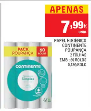 Continente Papel Higiénico Continente Poupança 2 Folhas promoção