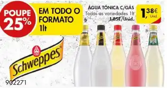 Pingo Doce Schweppes Água Tónica C/Gás 1lt promoção