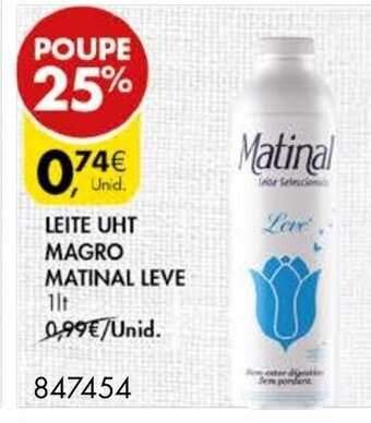 Pingo Doce Leite UHT Magro Matinal Leve 1lt promoção