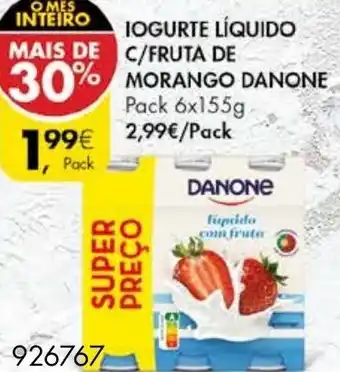 Pingo Doce Iogurte Líquido C/Fruta de Morango Danone 6x155g promoção