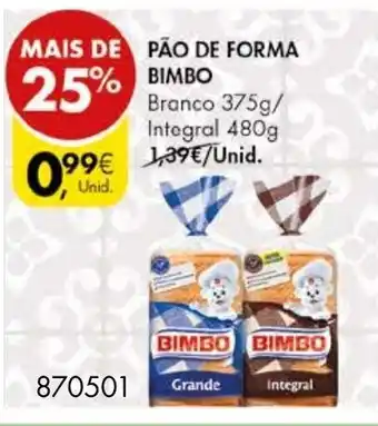 Pingo Doce Pão de Forma Bimbo 375g/ 480g promoção