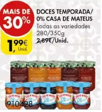 Pingo Doce Doces Temporada/ 0% Casa de Mateus 280g/350g promoção