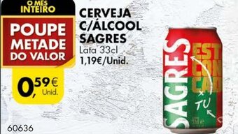 Pingo Doce Cerveja C/ Álcool Sagres 33cl promoção