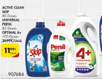 Pingo Doce Active Clean Skip 80 Doses, Universal Persil 85 Doses, Optimal A+ 100 Doses promoção