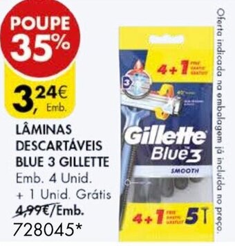 Pingo Doce Lâminas Descartáveis Blue 3 Gillette 4 Unid promoção
