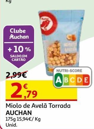 Auchan Miolo de avelã torrada auchan 175 g promoção