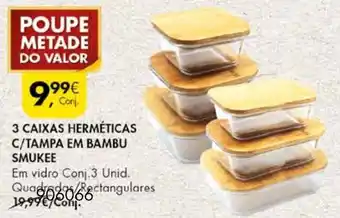 3 Caixas Herméticas C/Tampa em Bambu Smukee