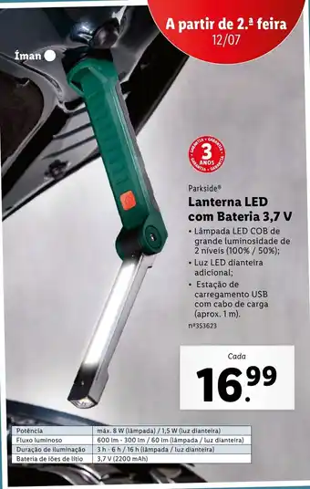 Lidl Lanterna LED com Bateria 3,7V promoção