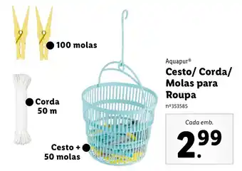 Lidl Aquapur Cesto/ Corda/ Molas para Roupa promoção