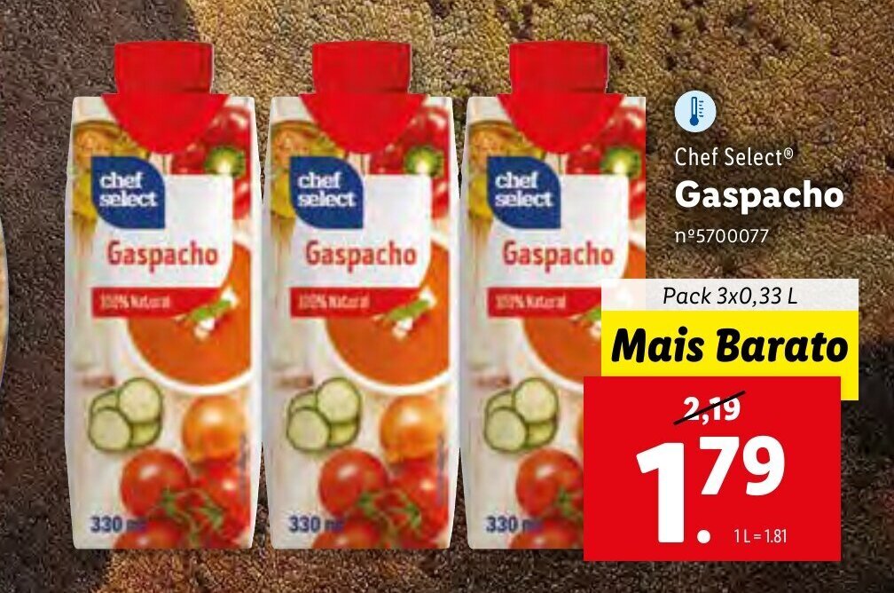 Promoção Chef Select Gaspacho 3x0,33L em Lidl