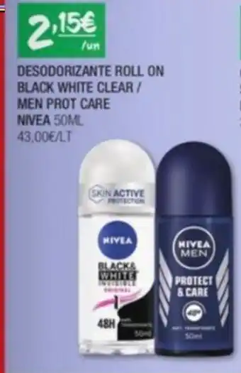 Spar Desodorizante Roll On Black White Clear/ Men Prot Care Nivea 50ml promoção