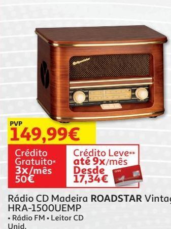 Auchan Rádio cd roadstar madeira vintage hra-1500uemp promoção