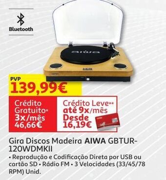 Gira-discos aiwa madeira gbtur-120wdmkii