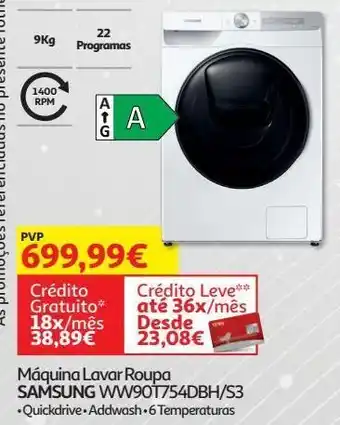 Auchan Maquina lavar roupa samsung ww90t754dbh/s3 promoção