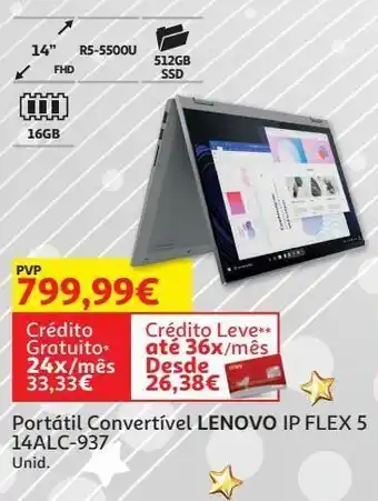 Auchan Portátil convertível lenovo ip flex 5 14alc-937 promoção