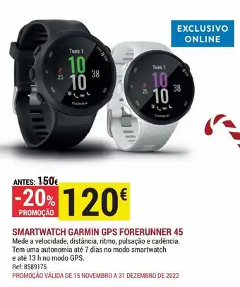 Smartwatch de corrida com gps garmin forerunner 45 preto