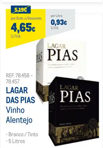 Makro Lagar Das Pias Vinho Alentejo 5 Litros promoção